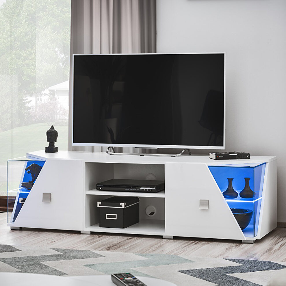 Contemporary white glass / lacquered tv stand by Meble