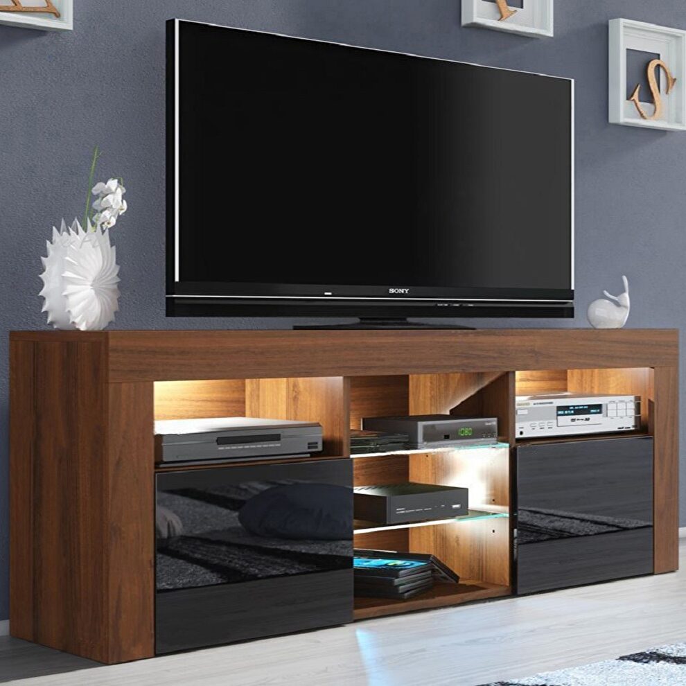Walnut / black contemporary glass shelves tv stand by Meble