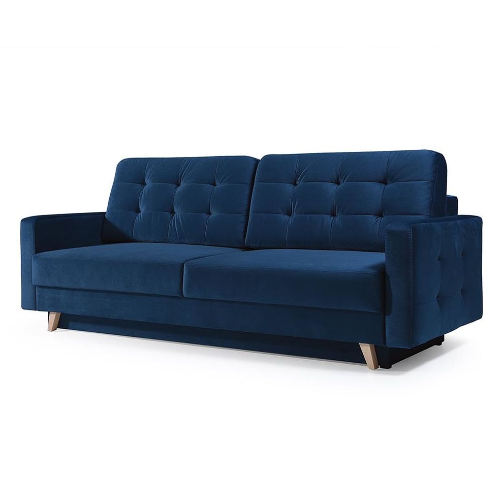 EU-made sofa bed w/ storage in navy blue fabric by Meble