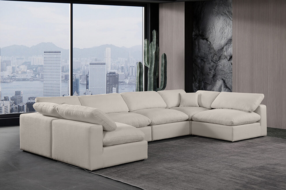 6pcs 158-inch beige linen fabric comfy modular sectional sofa by Meridian