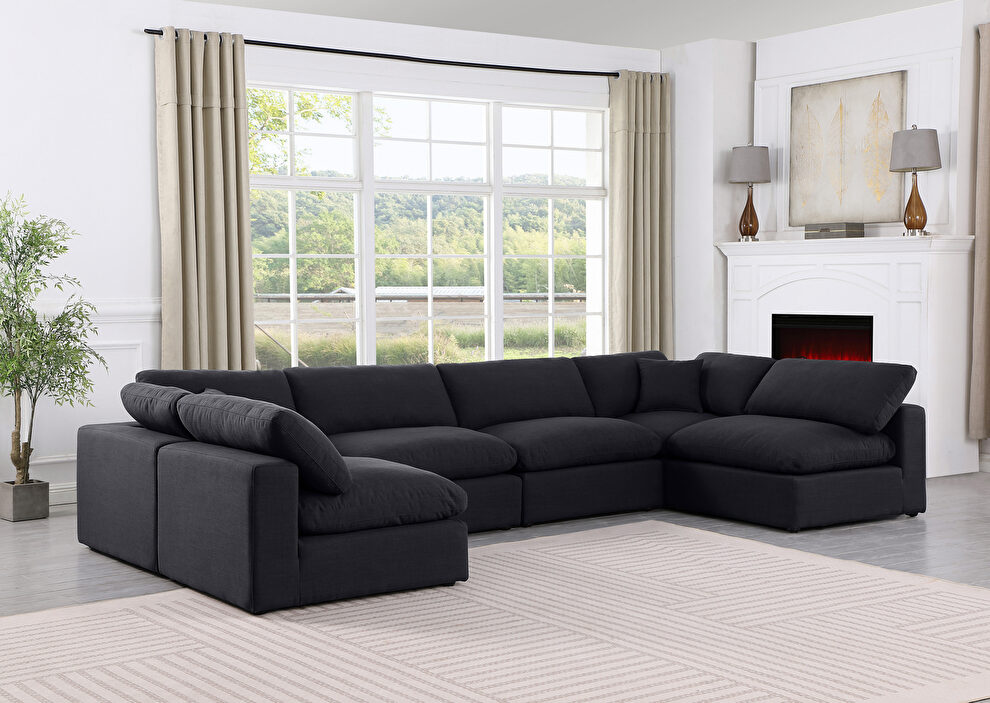 6pcs 158-inch black linen fabric comfy modular sectional sofa by Meridian