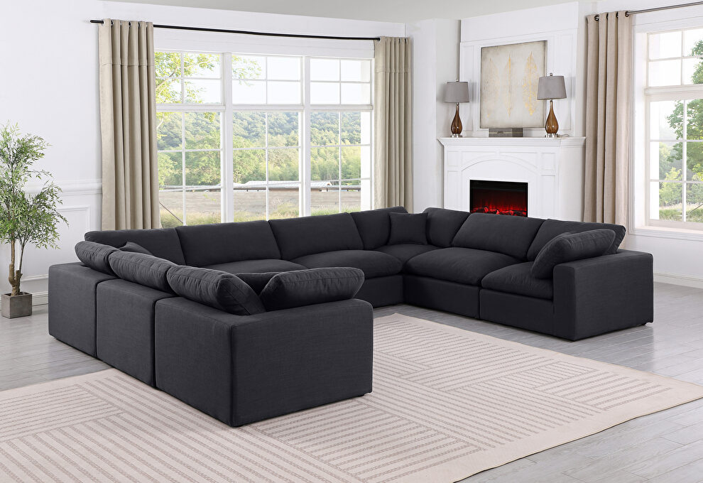 8pcs black linen fabric comfy modular sectional sofa by Meridian