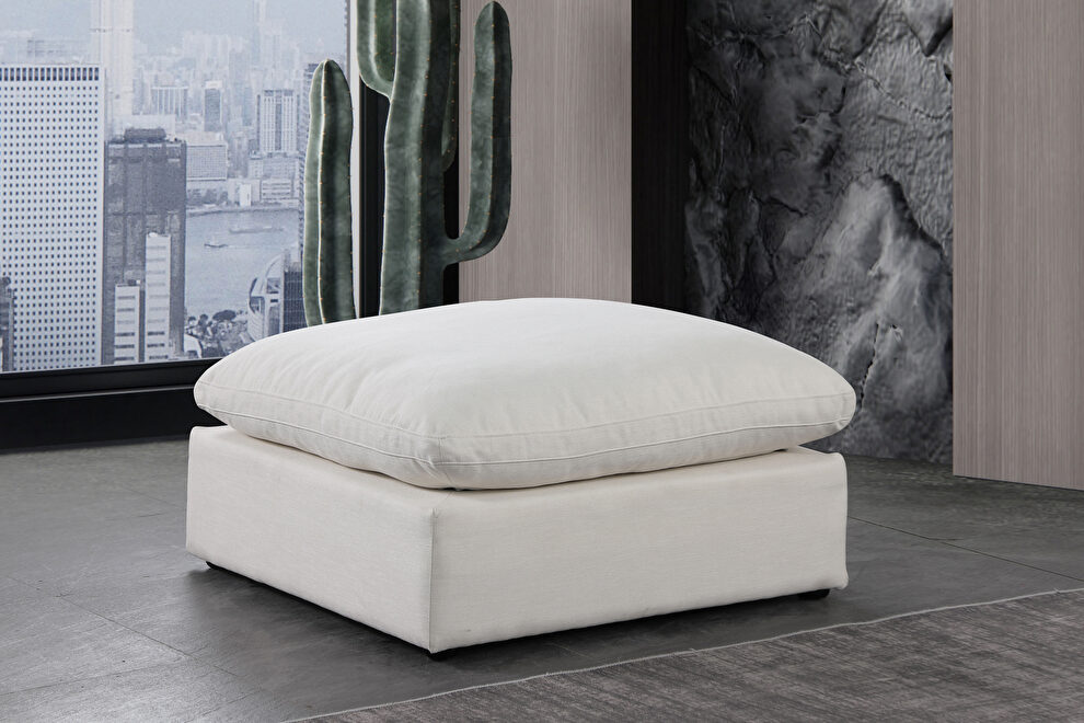 Cream linen fabric comfy modular ottoman by Meridian