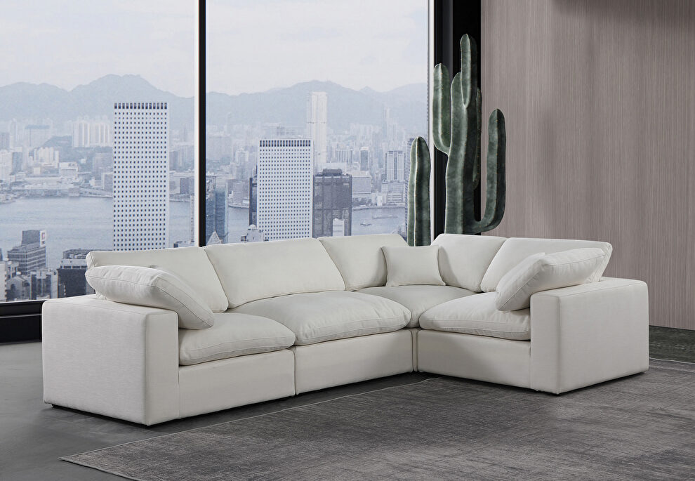 4pcs 119-inch cream linen fabric comfy modular sectional sofa by Meridian