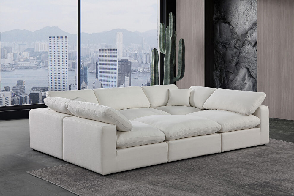 6pcs 119-inch cream linen fabric comfy modular sectional sofa by Meridian