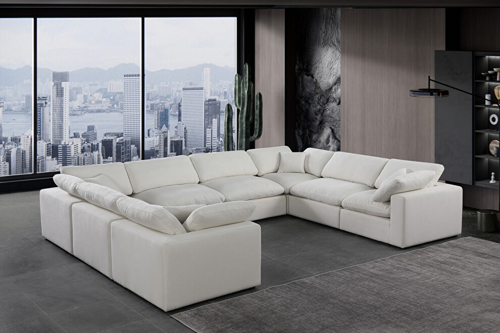8pcs cream linen fabric comfy modular sectional sofa by Meridian