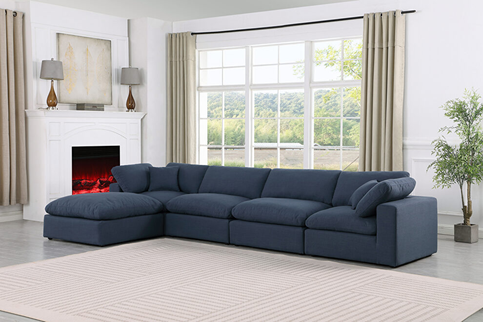 5pcs 158-inch navy linen fabric comfy modular sectional sofa by Meridian