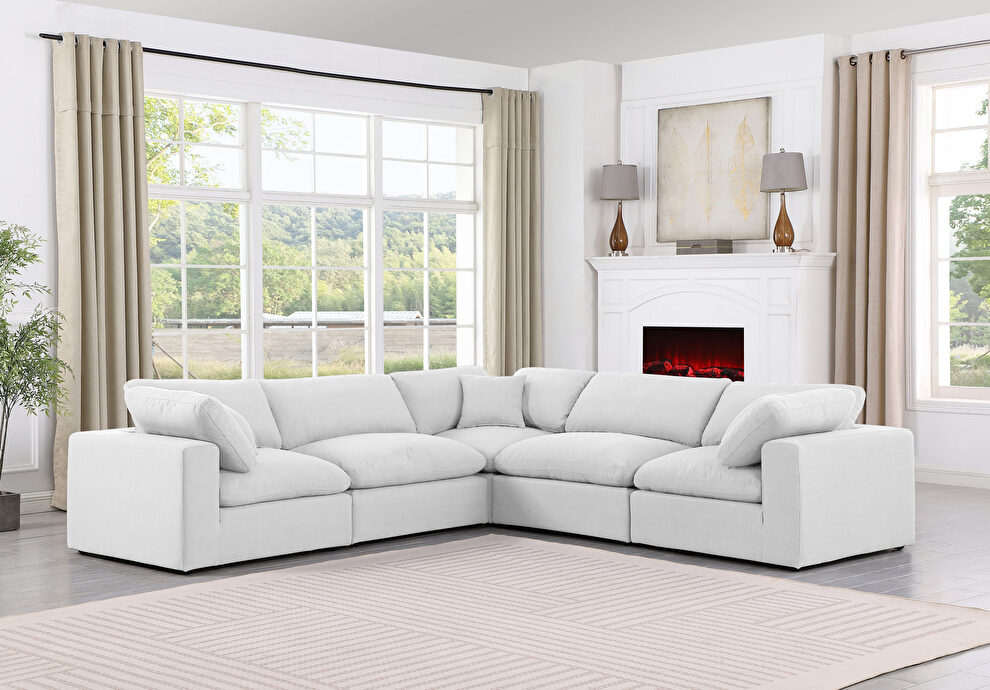 5pcs 119-inch white linen fabric comfy modular sectional sofa by Meridian