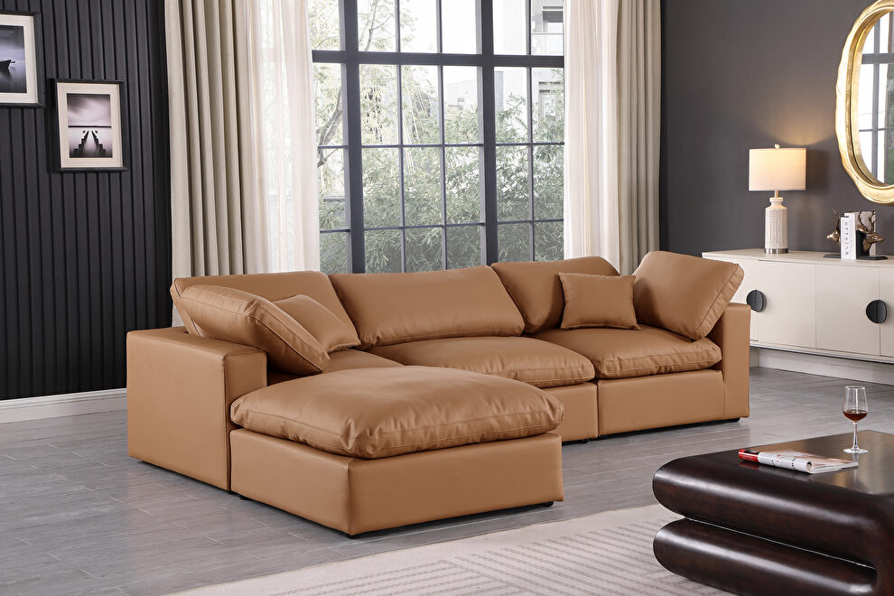 4pcs cognac vegan leather comfy modular sectional sofa by Meridian