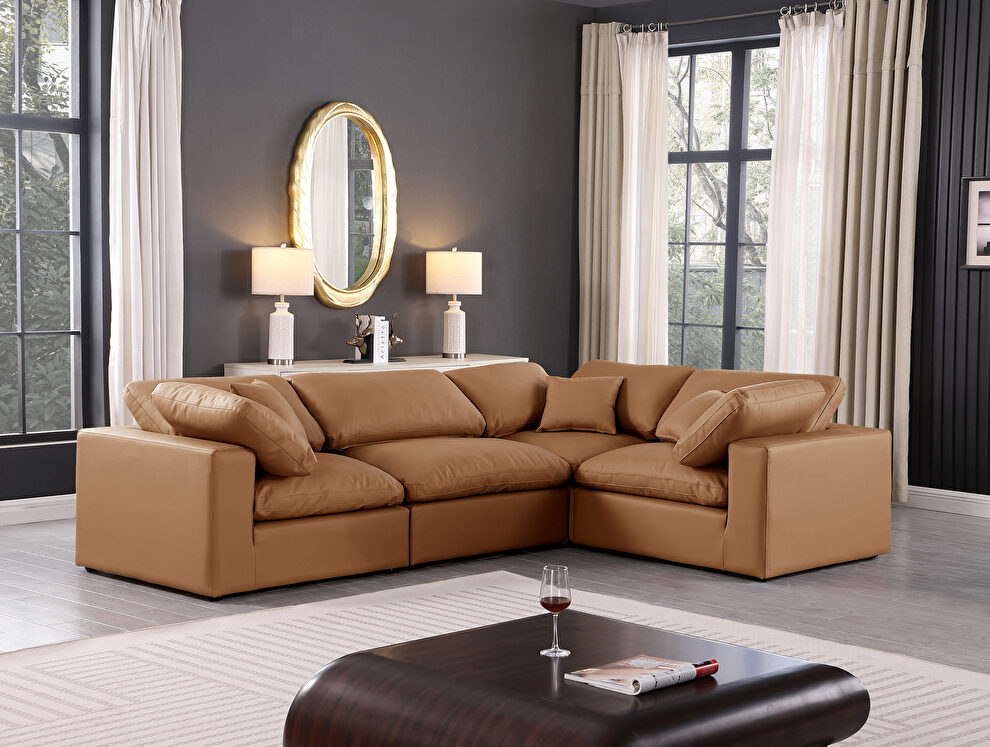 119-inch 4pcs cognac vegan leather comfy modular sectional sofa by Meridian