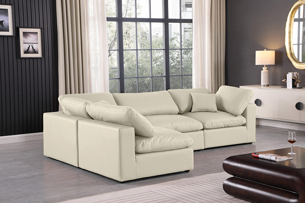 4pcs 119-inch cream vegan leather comfy modular sectional sofa by Meridian