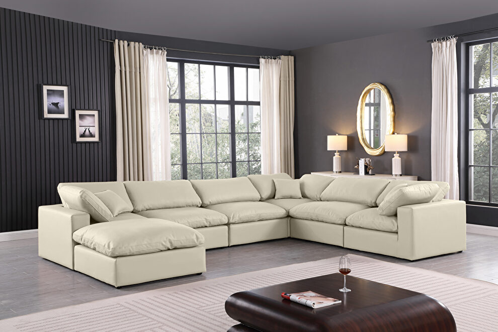 7pcs cream vegan leather comfy modular sectional sofa by Meridian