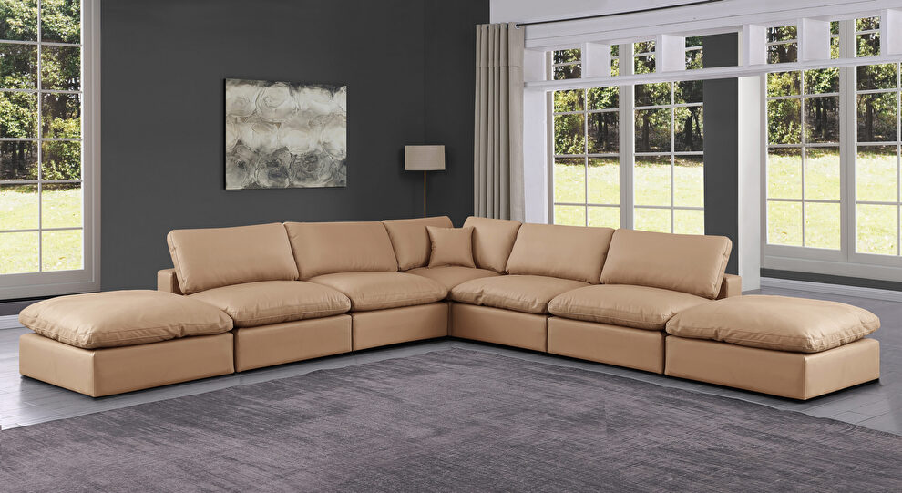 7pcs 157-inch tan vegan leather comfy modular sectional sofa by Meridian