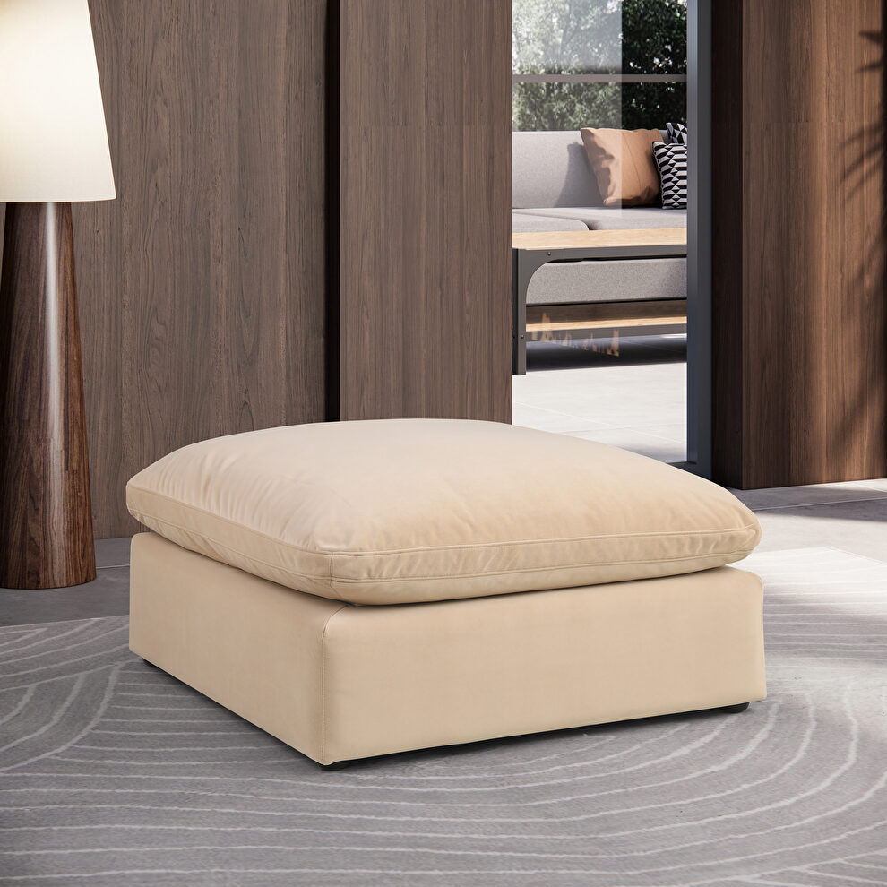 Modern beige velvet fabric modular ottoman by Meridian