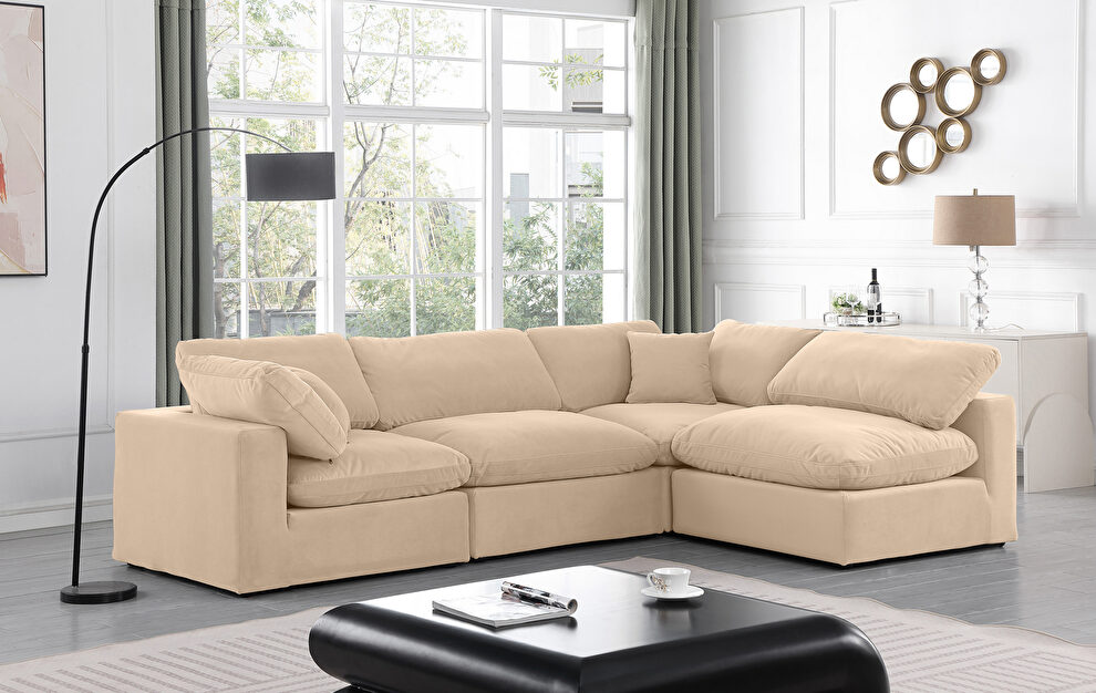Modern 119-inch 4pcs beige velvet fabric modular sectional by Meridian