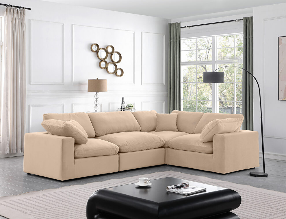 Modern 4pcs 119-inch beige velvet fabric modular sectional by Meridian