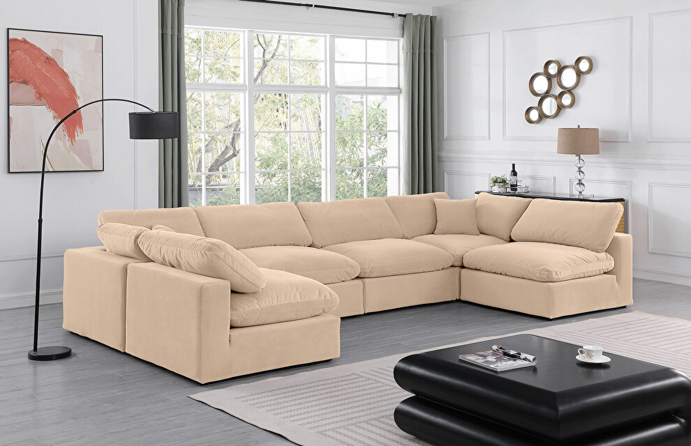 Modern 6pcs 158-inch navy velvet fabric modular sectional by Meridian