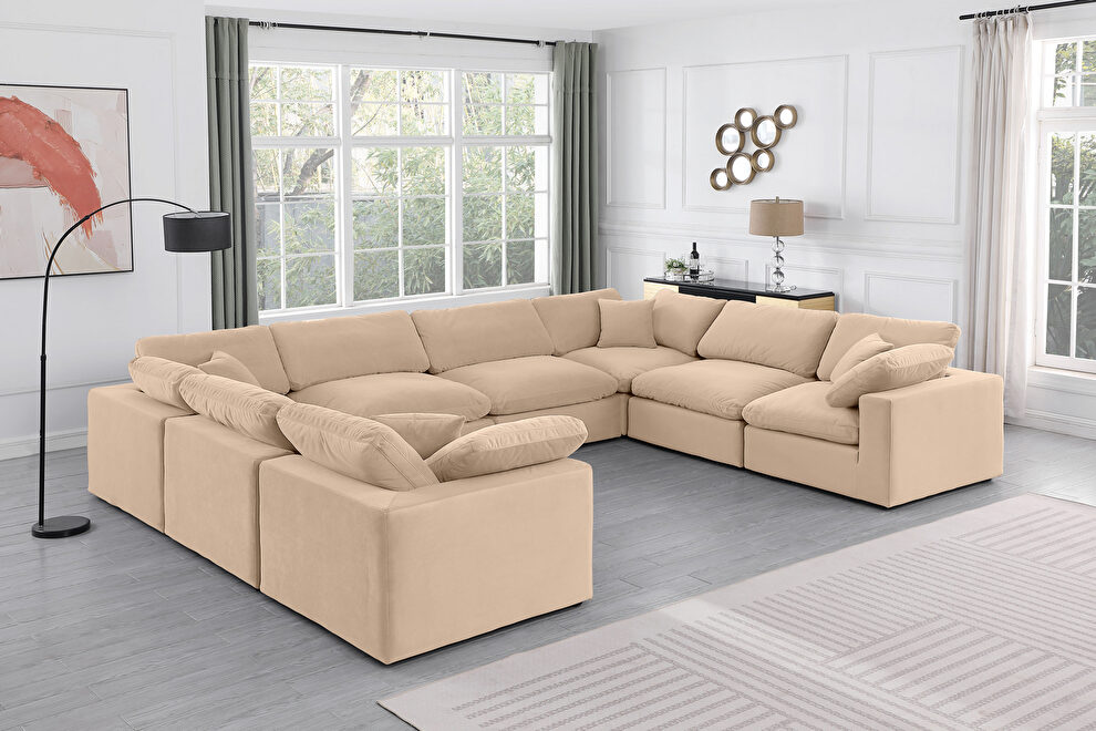Modern 8pcs beige velvet fabric modular sectional by Meridian