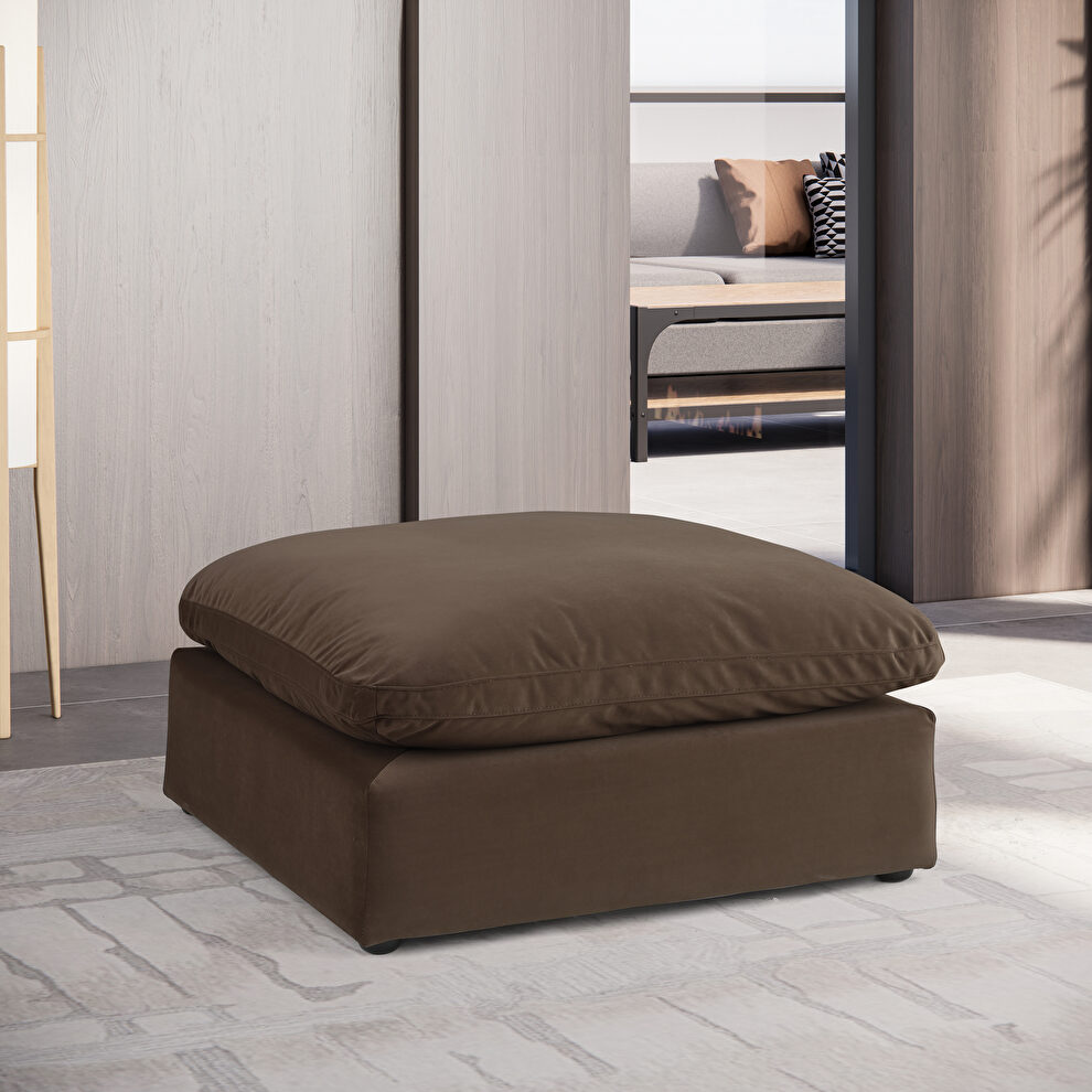 Modern brown velvet fabric modular ottoman by Meridian