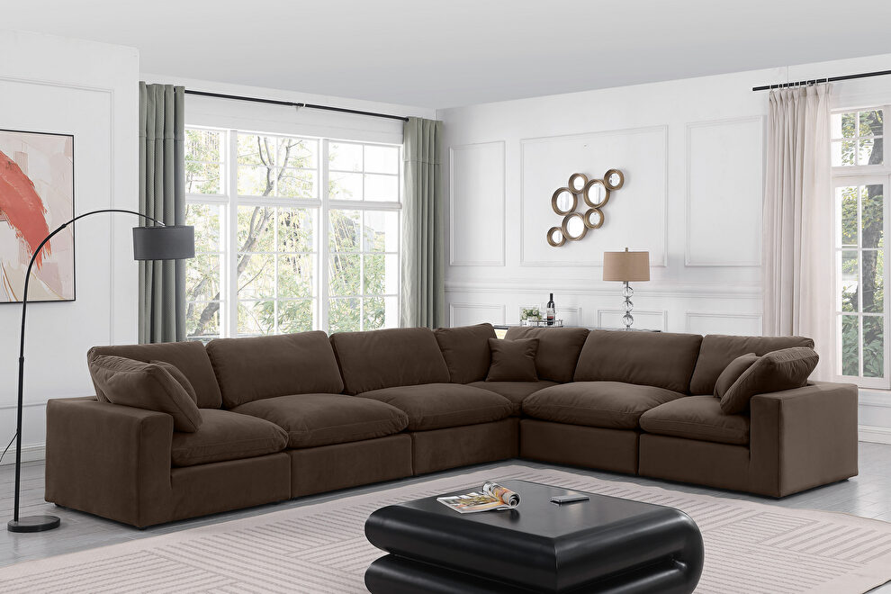 Modern 158-inch 6pcs brown velvet fabric modular sectional by Meridian