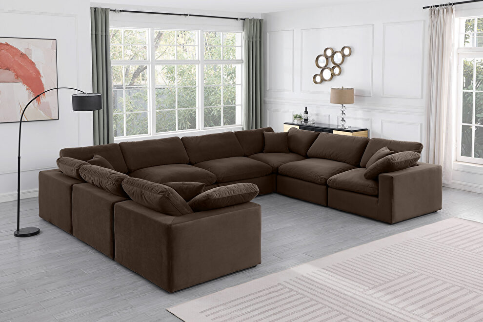 Modern 8pcs brown velvet fabric modular sectional by Meridian