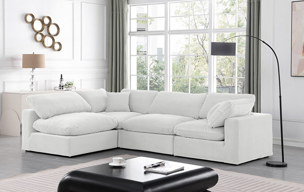 Modern 119-inch 4pcs cream velvet fabric modular sectional by Meridian