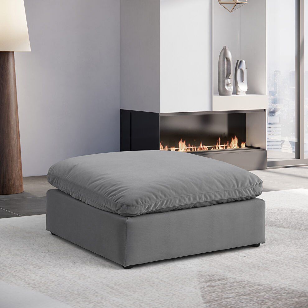 Modern gray velvet fabric modular ottoman by Meridian