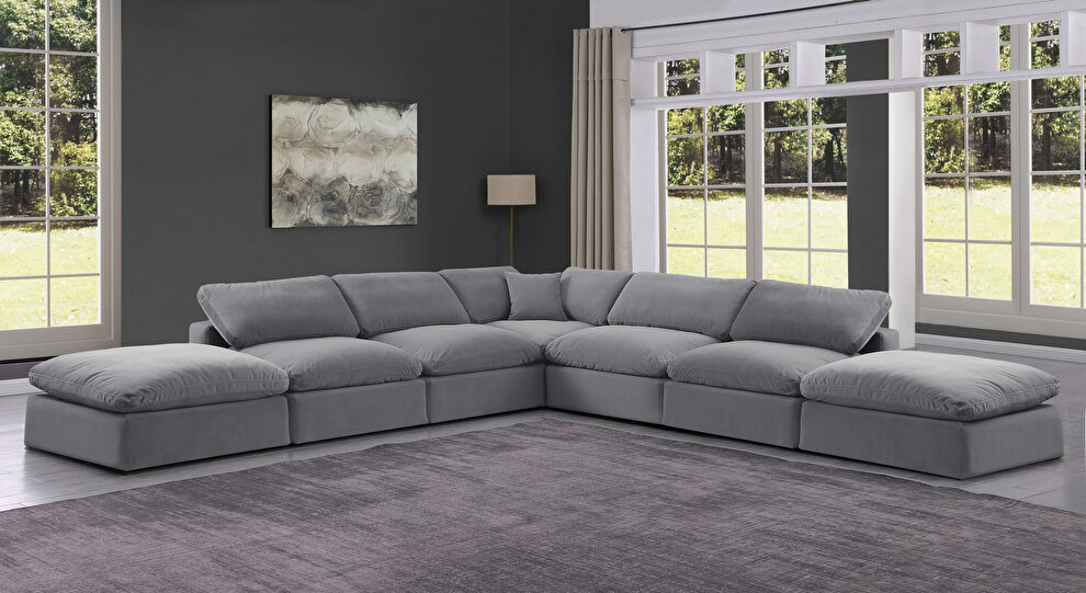 Modern 157-inch 7pcs gray velvet fabric modular sectional by Meridian