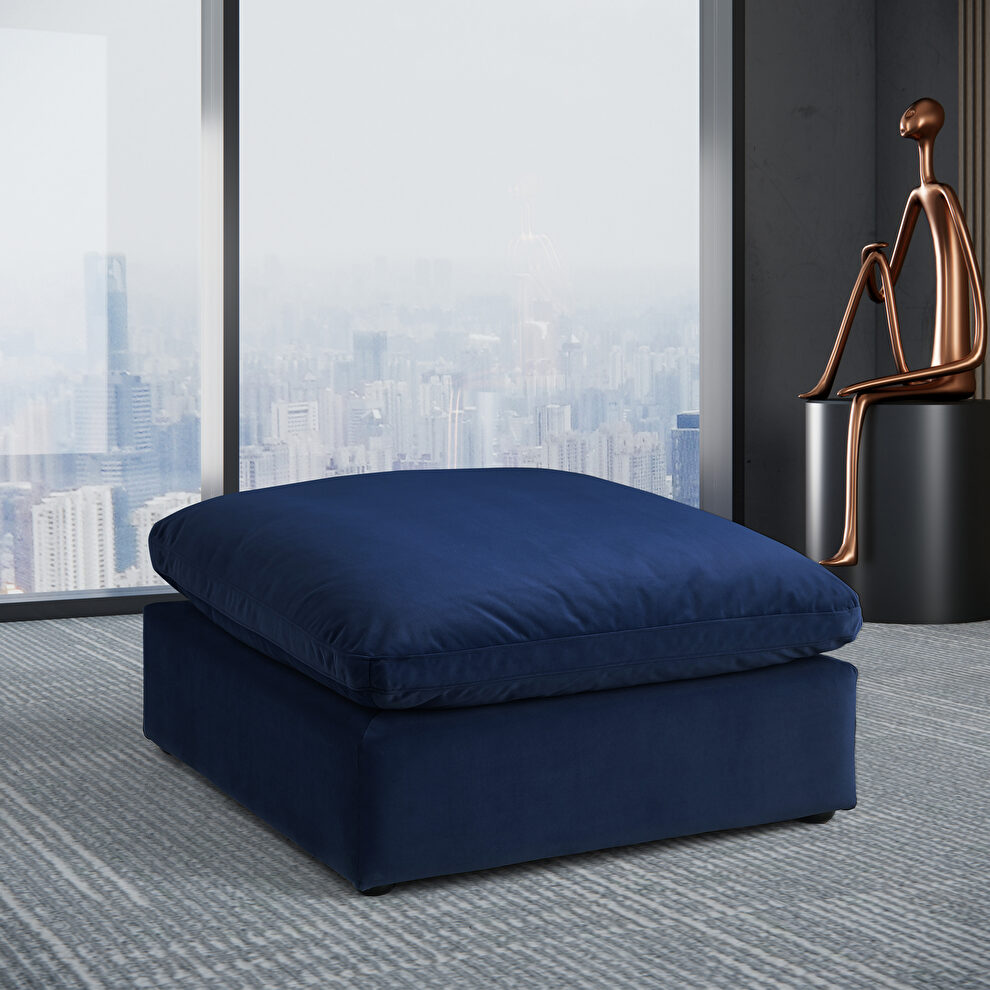 Modern navy velvet fabric modular ottoman by Meridian
