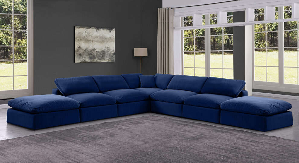 Modern 157-inch 7pcs navy velvet fabric modular sectional by Meridian