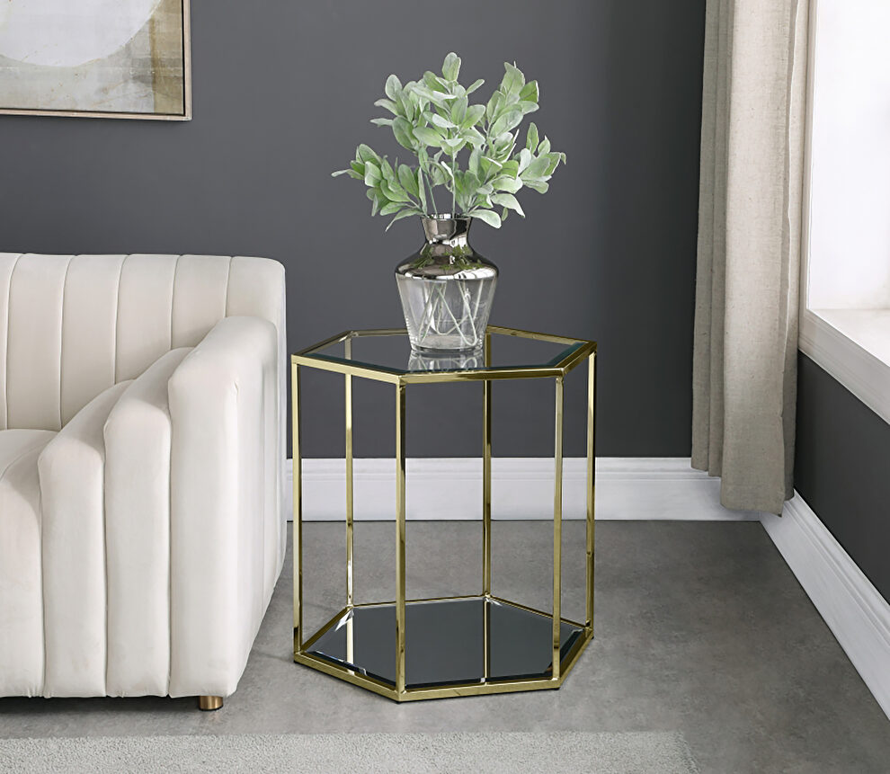 Glam style end table set in hexagon shape by Meridian