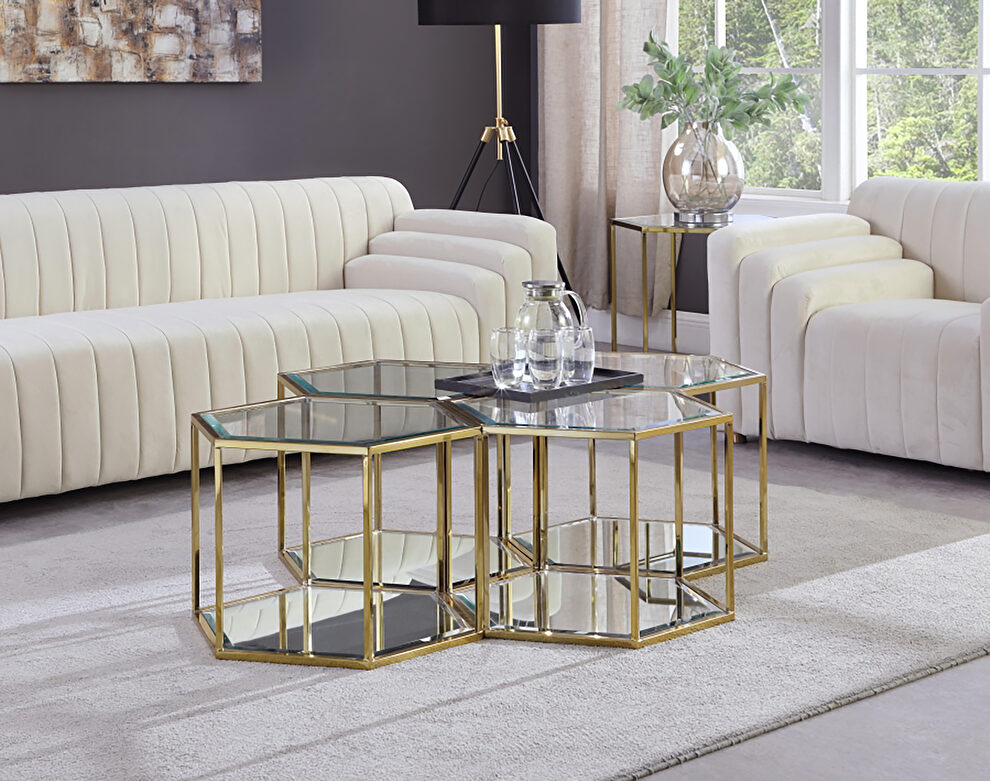 Glam style modular coffee table set in hexagon shape by Meridian