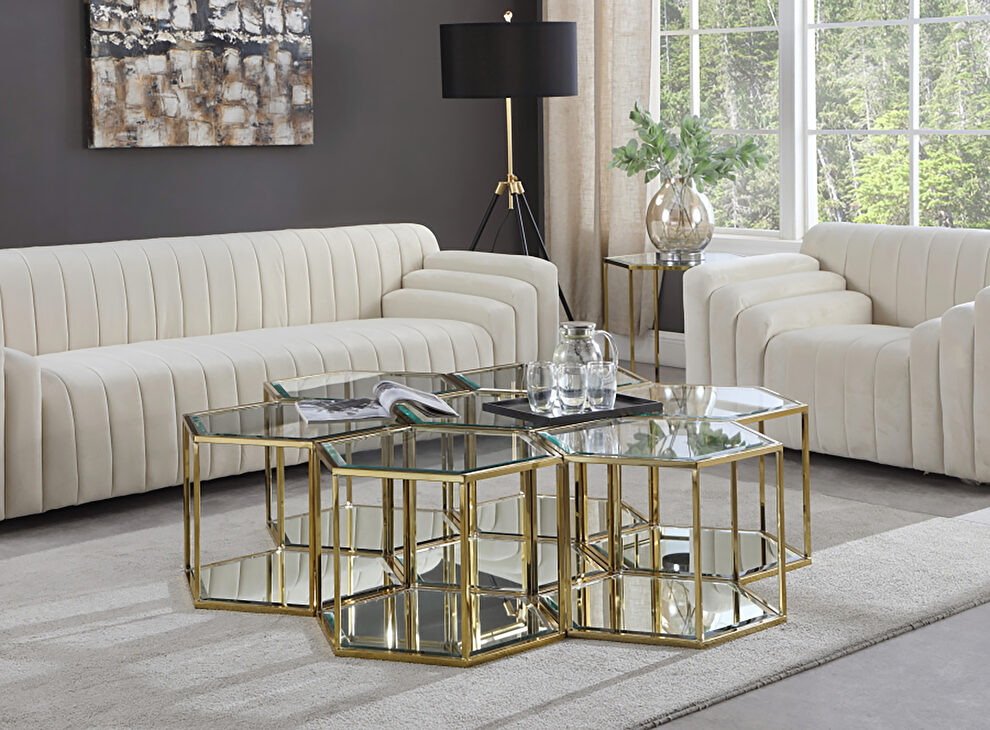 Glam style modular coffee table set in hexagon shape by Meridian
