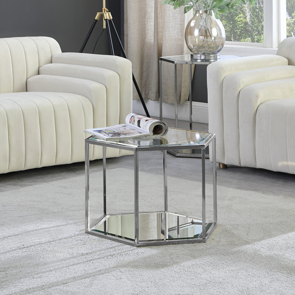 Glam style coffee table set in hexagon shape by Meridian