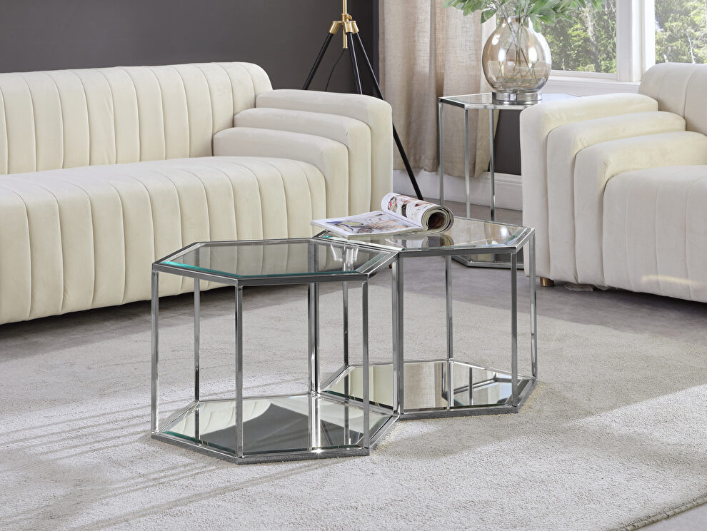 Glam style coffee table set in hexagon shape by Meridian