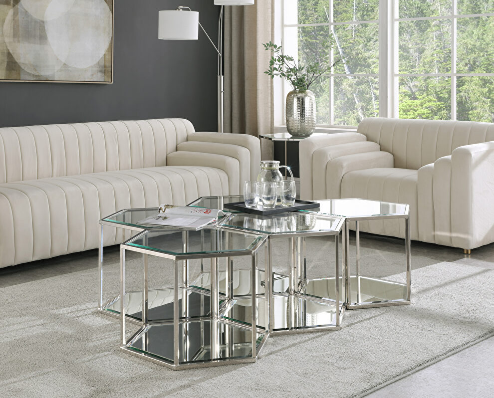 Glam style coffee table set in hexagon shape by Meridian