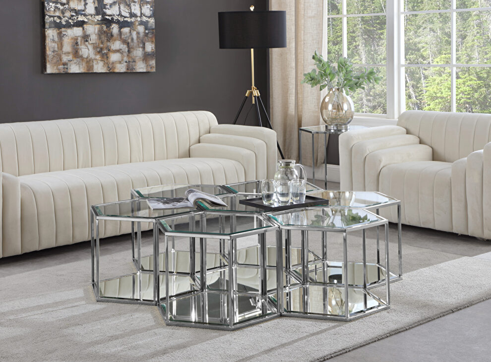 Glam style coffee table set in hexagon shape by Meridian