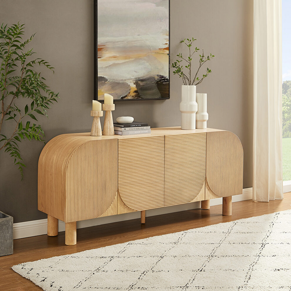 Solid oak wood and oak veneer curved buffet / sideboard by Meridian
