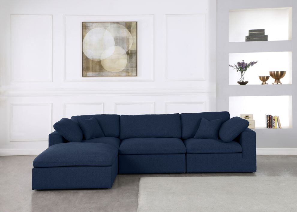 Modular design 4pcs sectional sofa in navy fabric by Meridian