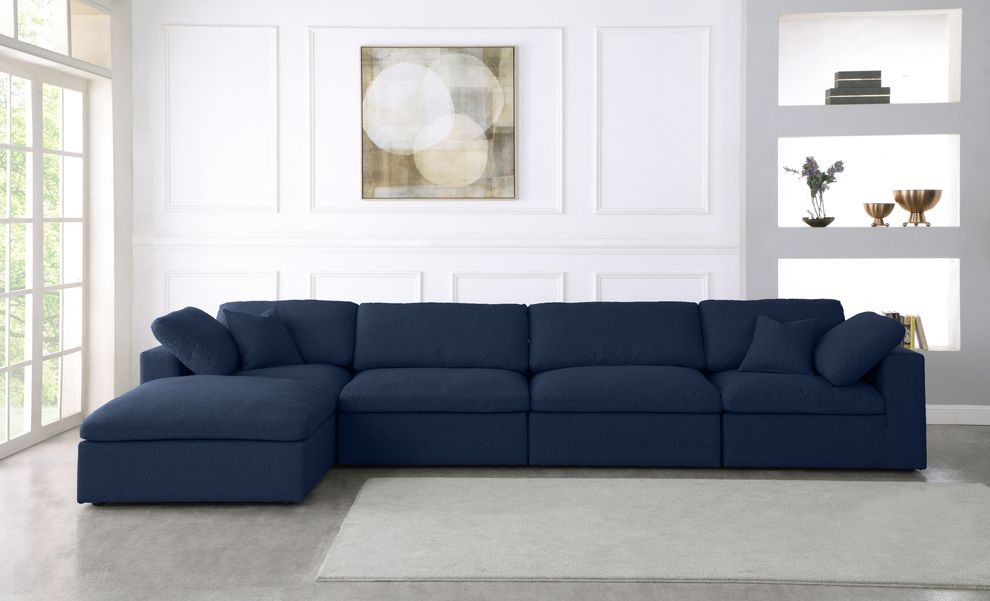 Modular design 5pcs sectional sofa in navy fabric by Meridian