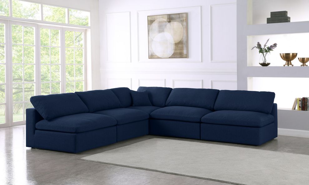 Modular design 5pcs sectional sofa in navy fabric by Meridian