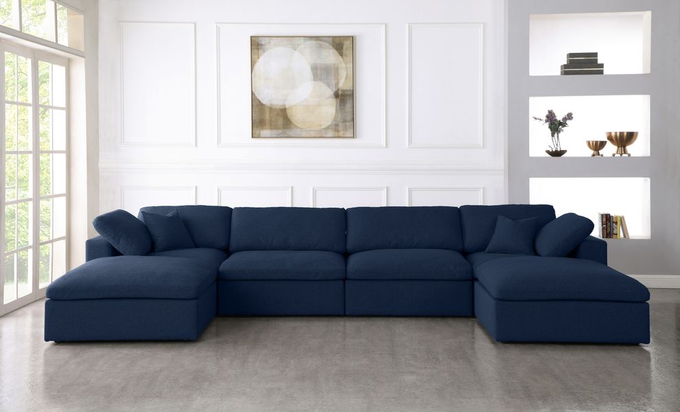 Modular design 6pcs sectional sofa in navy fabric by Meridian