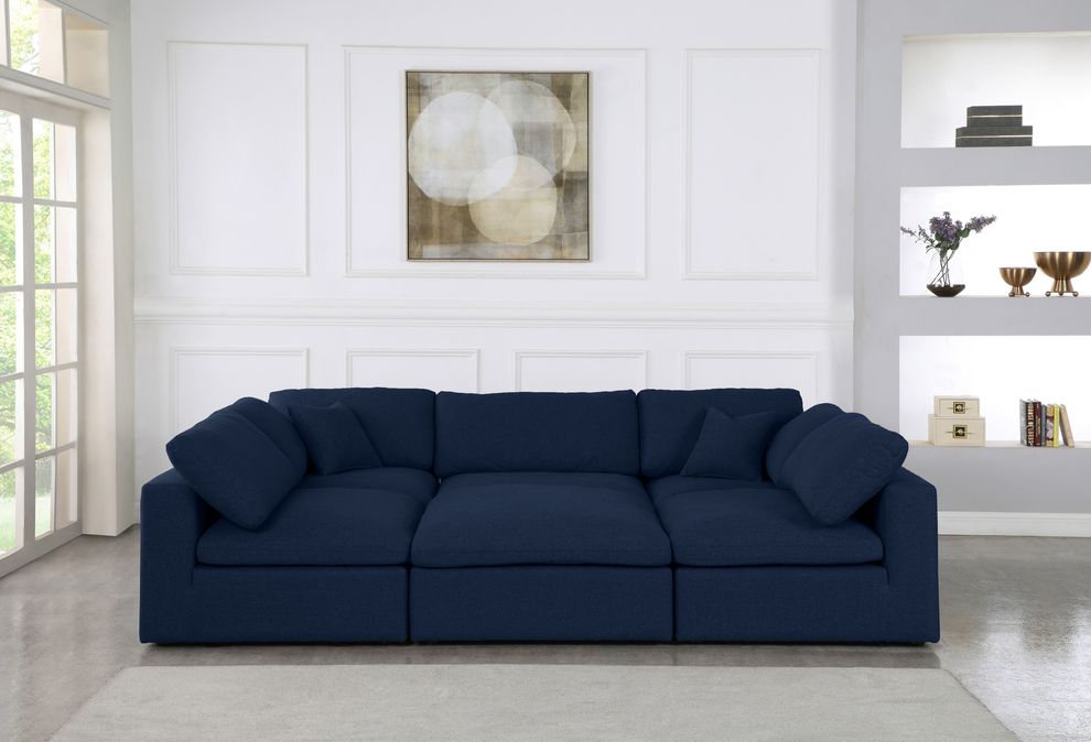 Modular design 6pcs sectional sofa in navy fabric by Meridian