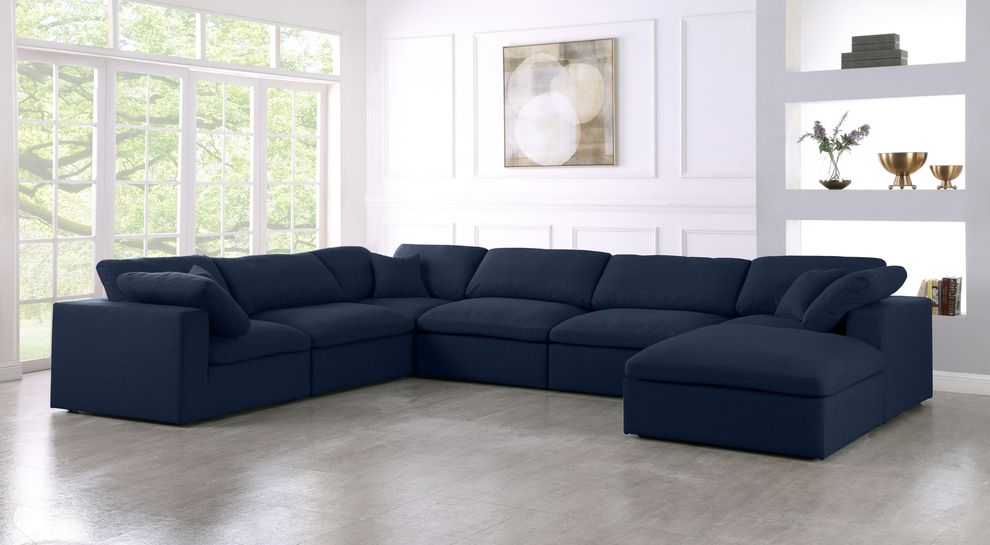 Modular design 7pcs sectional sofa in navy fabric by Meridian