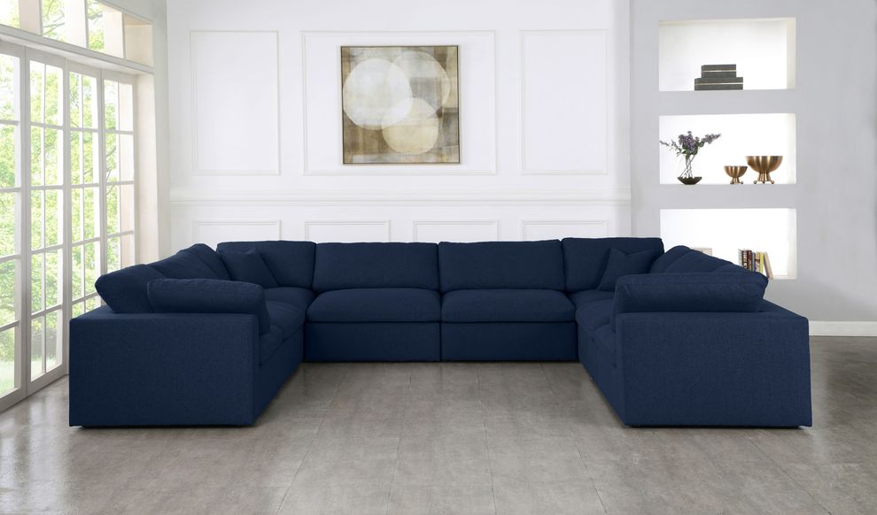Modular design 8pcs sectional sofa in navy fabric by Meridian