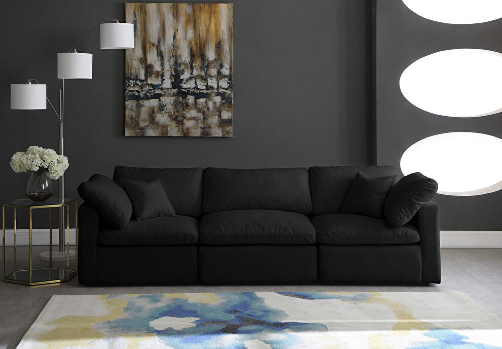 Modular 3 pcs sofa in black velvet fabric by Meridian