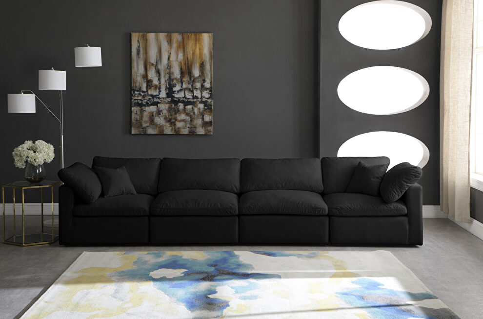 Modular 4 pcs sofa in black velvet fabric by Meridian