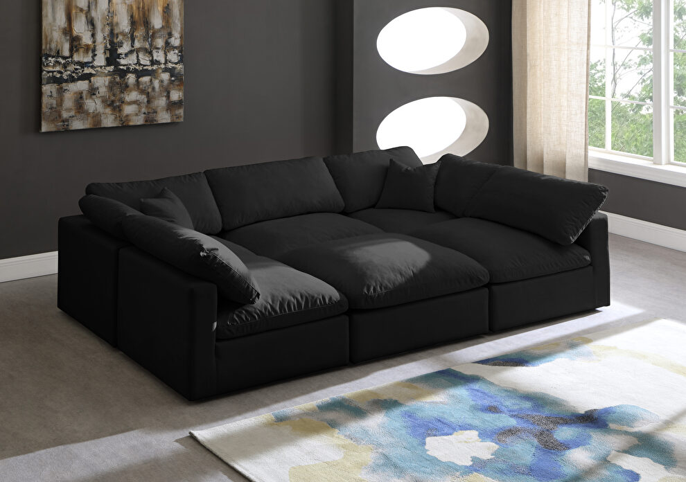 Modular 6 pcs sectional in black velvet fabric by Meridian