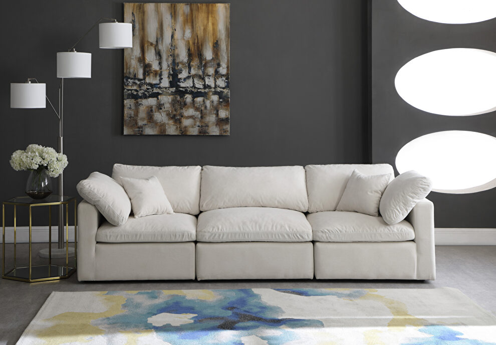 Modular 3 pcs sofa in cream velvet fabric by Meridian