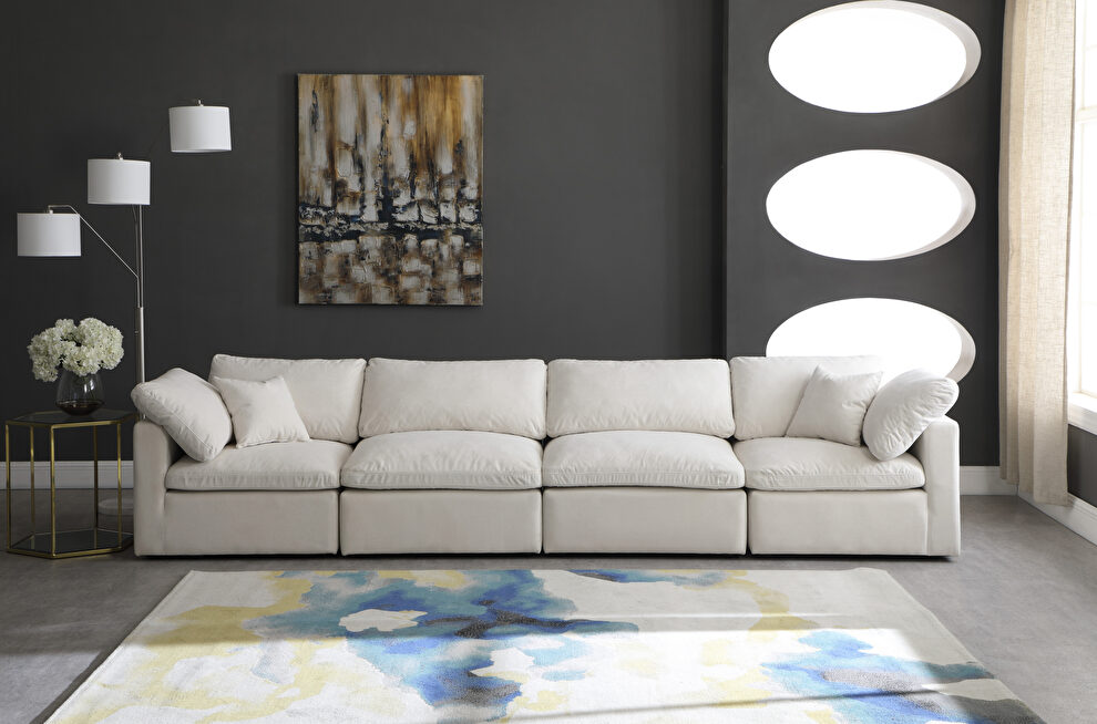 Modular 4 pcs sofa in cream velvet fabric by Meridian